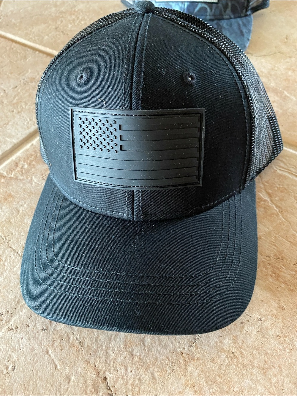Men's Black  Cap with Monochrome Flag Patch